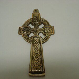 SOLD Vintage Solid Brass Celtic Cross Wall Hanging 5 1/2” Irish Brass Company